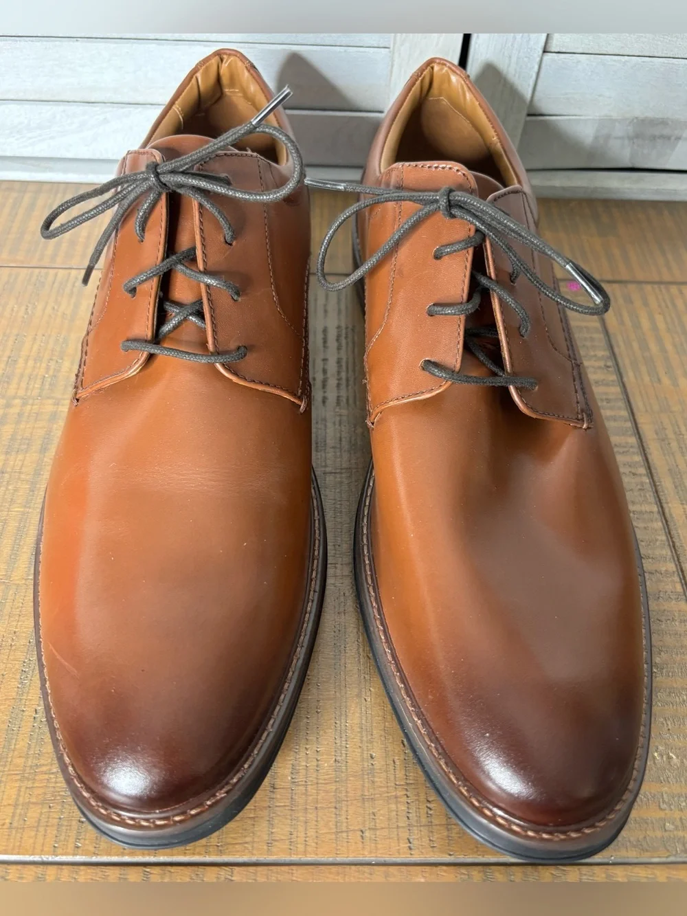 Nunn Bush Cognac Brown Leather Plain Toe Oxford Dress Shoes US Men's 13 M